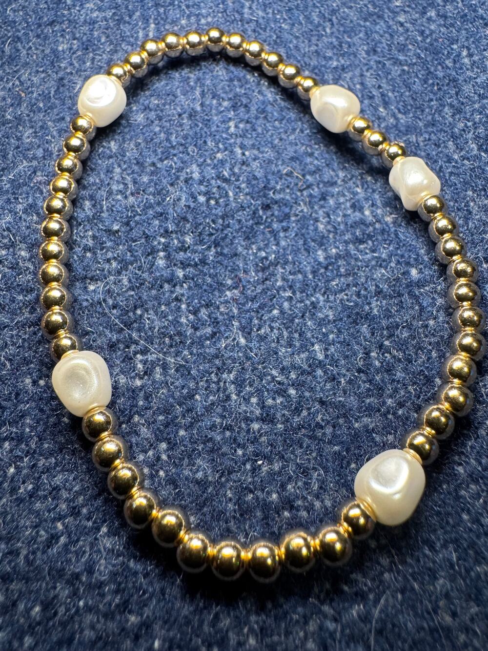 2 Gold Filled Spaced w/ Freshwater Pearls Stretch Bracelets
